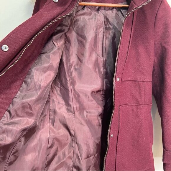 Kenneth Cole Burgundy Wool Blend Faux Fur Hooded Coat Size XS - Picture 10 of 13